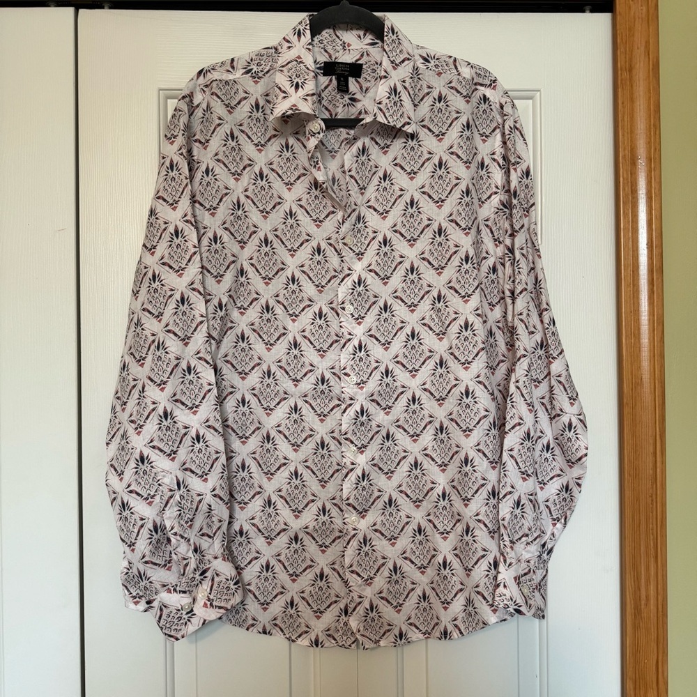 Club Room Pineapple Print Linen Long Sleeve Shirt Button‎ Front Luxury